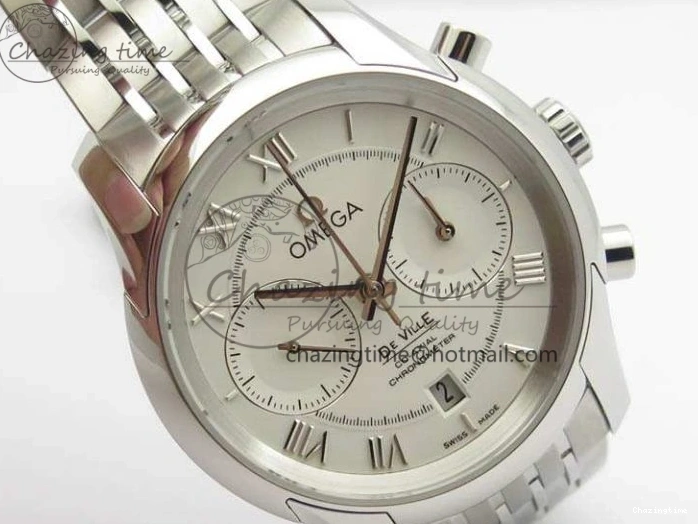0427 HighQuality De Ville Chronograph SS OMF 1:1 Best Edition White Dial On SS Bracelet A 8151